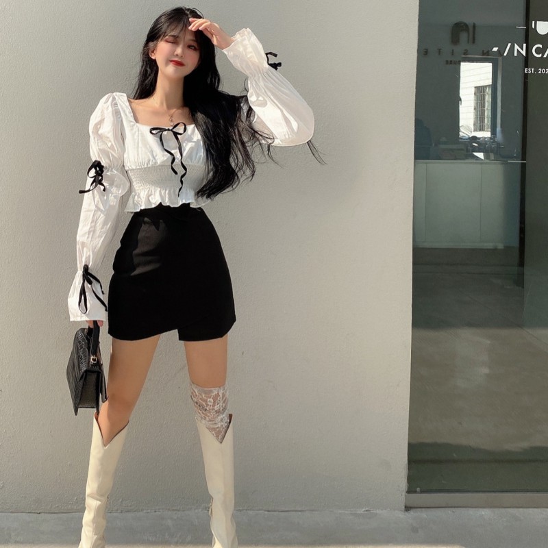 Cocory vn Chân Váy Lưng Cao Phong Cách Retro Thời Trang Nữ