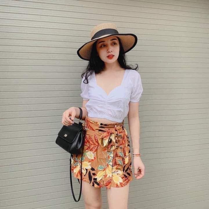 [freeship50k]Áo Croptop Nữ Dáng Ôm Tay Ngắn Bồng,Áo Croptop Cổ Tim Tay Phồng_Ảnh thật