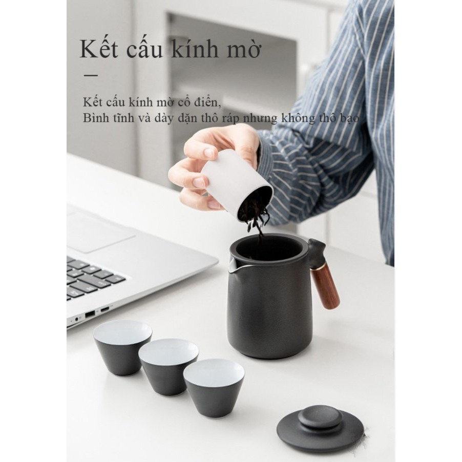 Ấm trà tách nước Quick-off Cup gốm sứ phong cách Nhật Bản (Black)