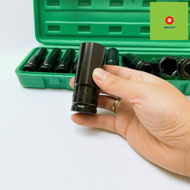Bộ 10 Đầu Khẩu-Đầu Tuýp 1/2 Dài Dùng Cho Máy Siết Bulong 8-24