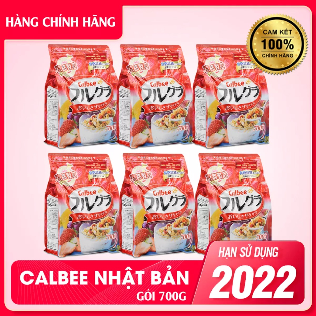 [HSD 11/2022] Thùng 6 Gói Ngũ cốc trái cây Calbee Nhật Bản 700gr - Màu đỏ Hàng chính hãng