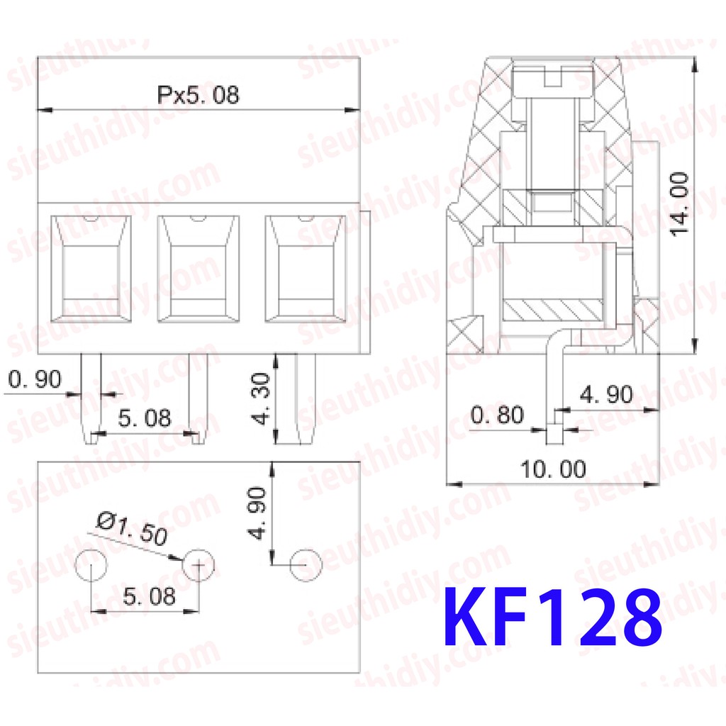 Cầu đấu KF127/KF128/KF103 chân Đồng cho PCB