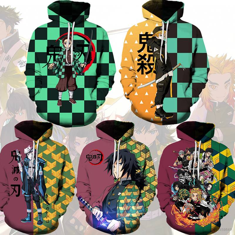 Áo Hoodie Tay Dài In Hình Nhân Vật Anime Demon Slayer Tanjirou Giyuu Kimetsu no Yaiba Tỉ Lệ 1