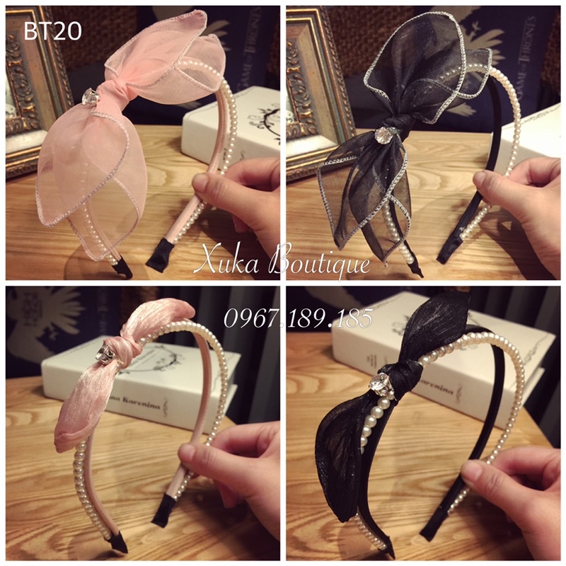 Băng Đô Bờm Cài Tóc Đính Đá Hạt Ngọc Có Nơ Phong Cách Hàn Quốc Phái Nữ