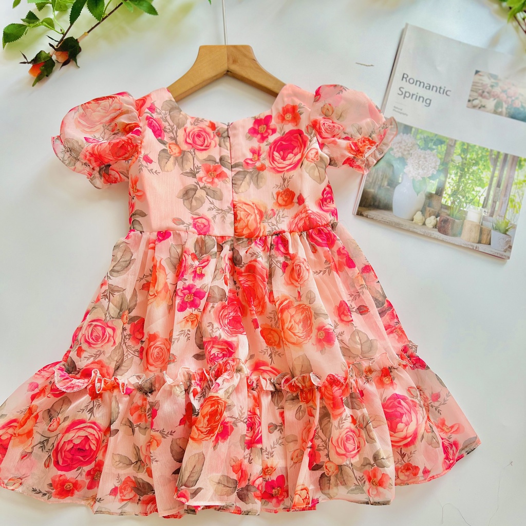 Váy bé gái, đầm bé gái họa tiết hoa hồng cực sang chảnh cho bé gái từ 1- 10 tuổi tại Mom's Choice