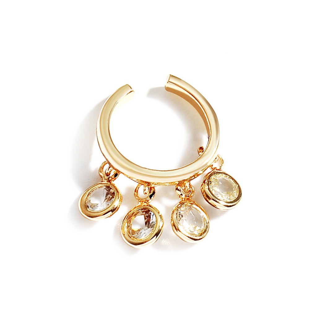 Khuyên tai ngắn đính núm tua và pha lê