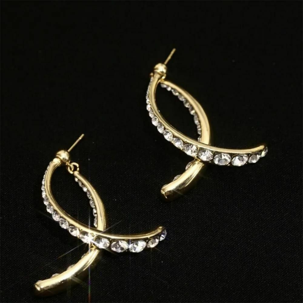 Fashion Cross Curved Earrings 18k Gold Plated Curved Drop Earring Zircon Jewelry