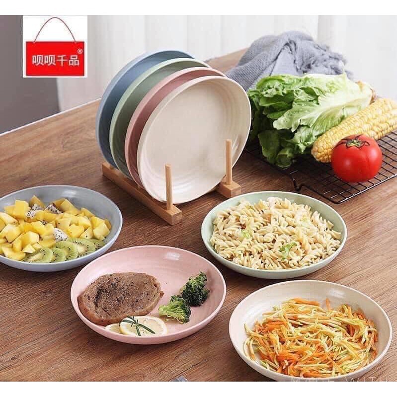 Set 6 Đĩa Lúa Mạch Kiểu Dáng Tròn Sang Trọng Kích Thước 15cm - Đĩa Nhựa Sinh Học Lúa Mạch An Toàn Sức Khỏe