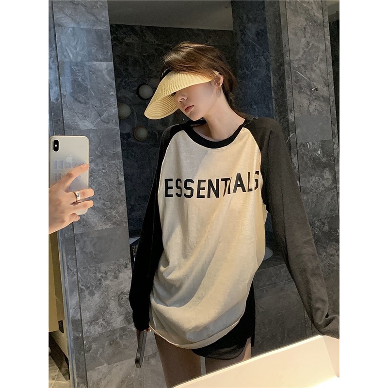 JSC Áo Thun Raglan Mỏng Tay Dài Phối Màu Sắc Tương Phản Thời Trang Mùa Thu Cho Nữ