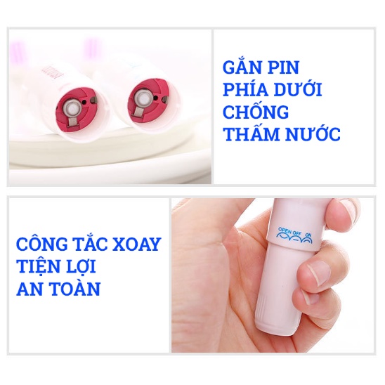 BÀN CHẢI ĐÁNH RĂNG MASSAGE SIÊU MỀM, DÙNG PIN, GỒM 3 ĐẦU THAY THẾ TIỆN LỢI