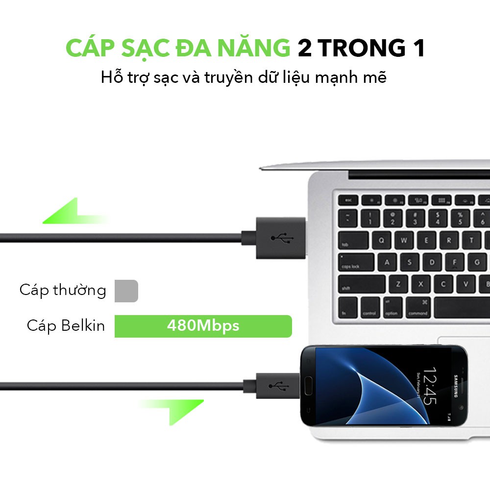 Cáp Micro USB Belkin MIXIT F2CU012BT04 1,2 Mét Sạc Nhanh Thương Hiệu Mỹ