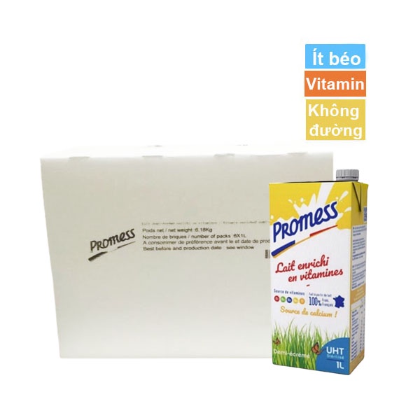 Thùng 6 & 24 hộp Promess Vitamin Ít Béo - Sữa Tươi Không Đường.