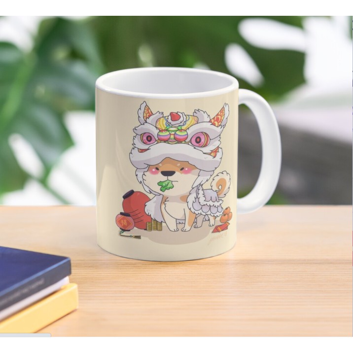 Cốc sứ Corgi múa lân