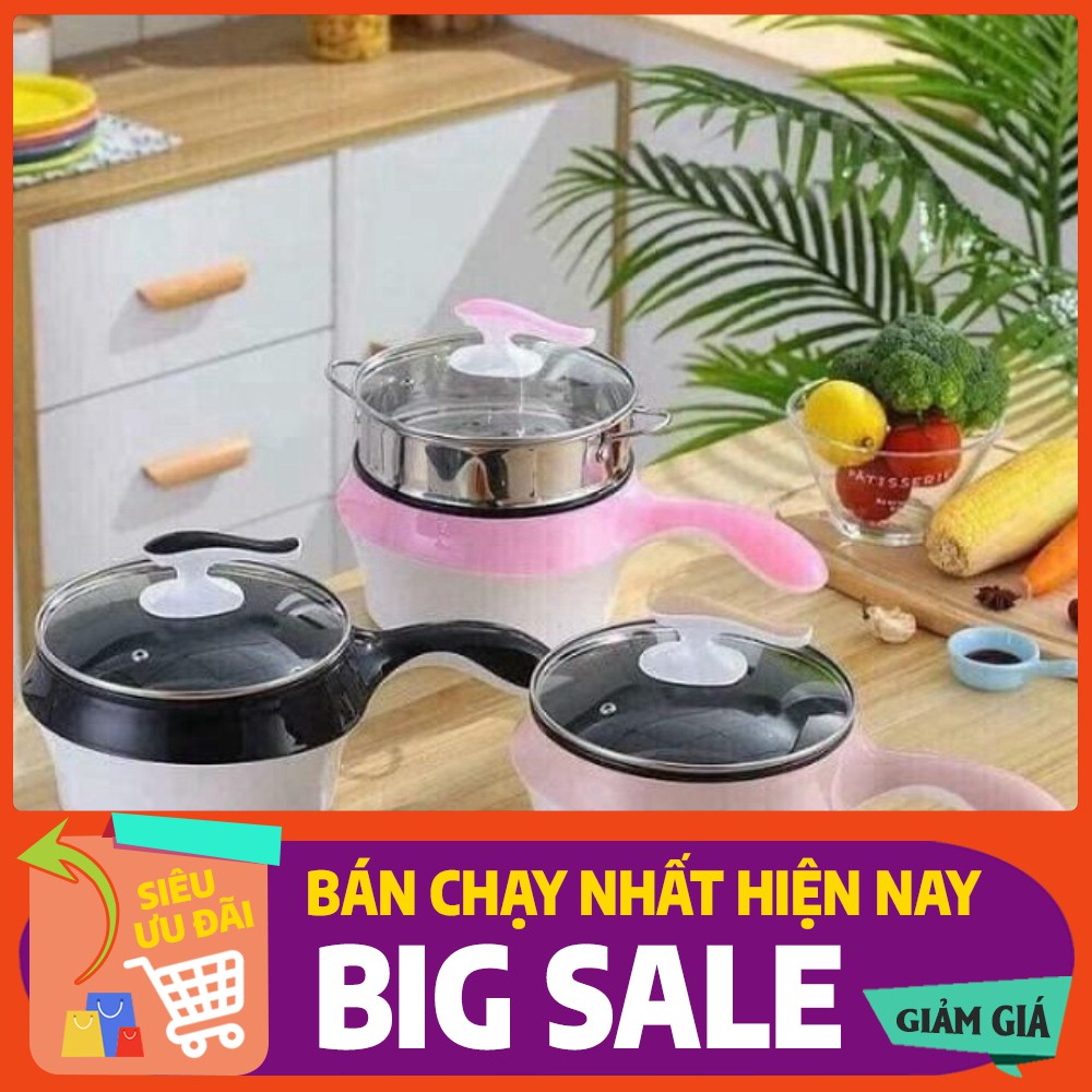 Nồi lẩu điện mini 2 tầng đa năng chống dính 18cm Tặng xửng hấp, Ca nấu mì nấu lẩu