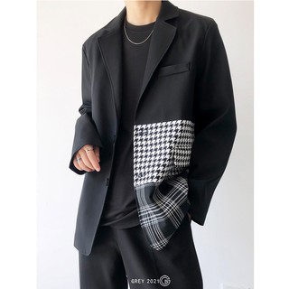 Áo khoác blazer vest nam from rộng màu kẻ đen phong cách Hàn Quốc Menstore90
