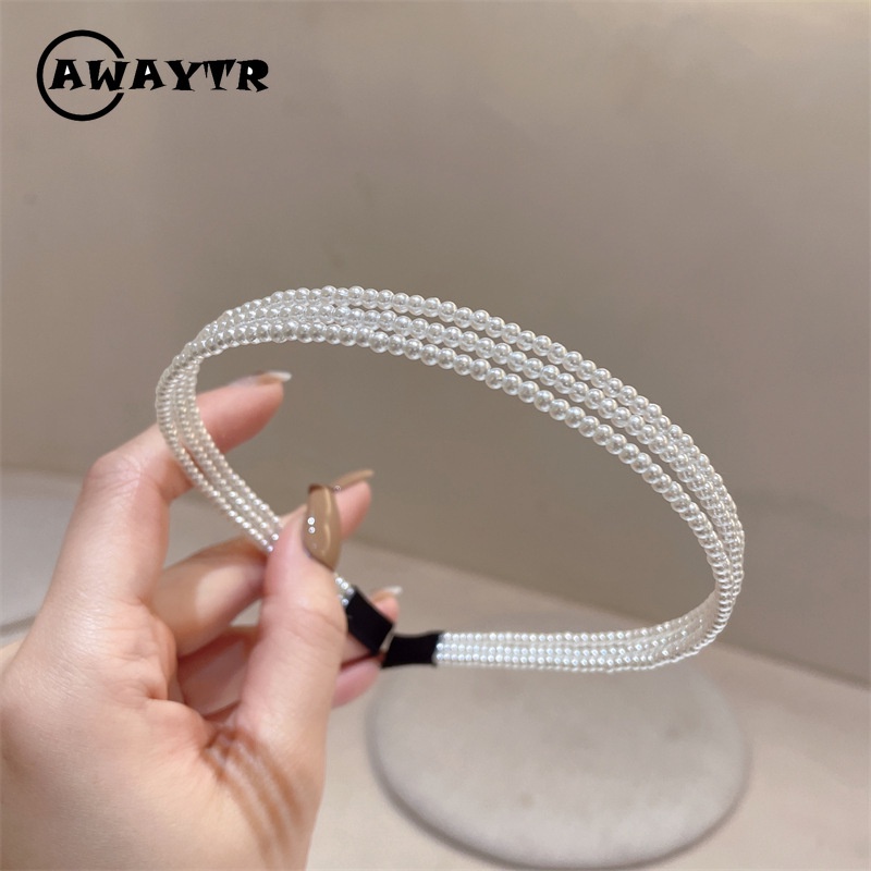 Băng Đô Ren Đính Ngọc Trai Nhỏ Màu Be Sữa Trắng Hàn Quốc Hàng Mới