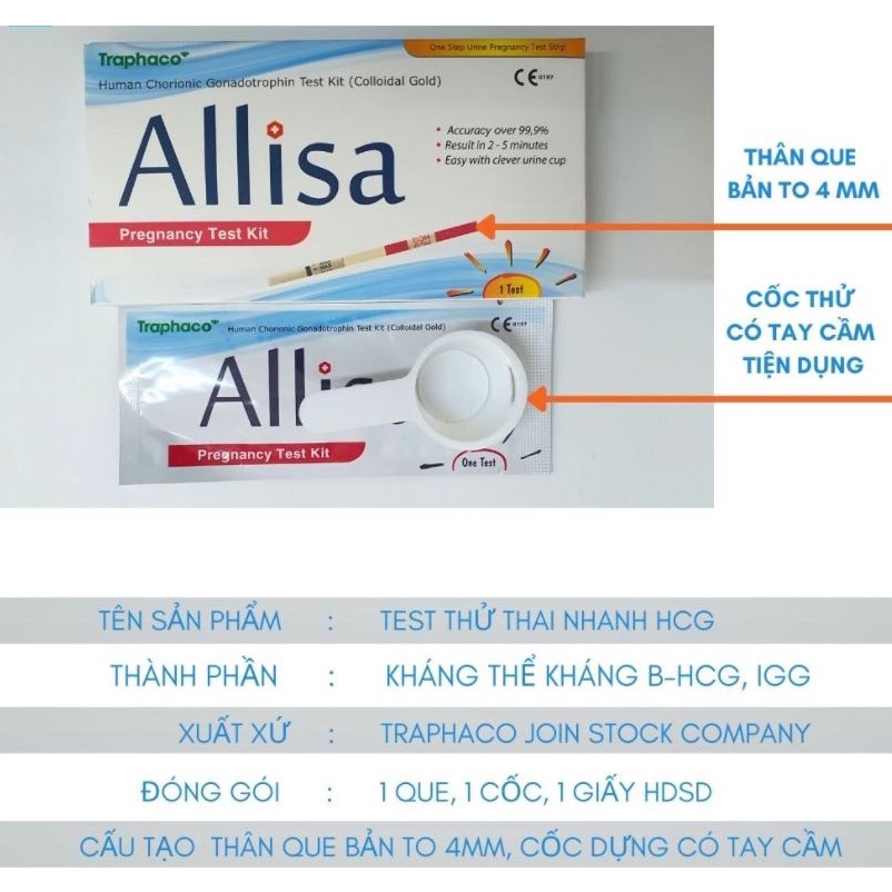 Que Thử Thai Alisa của Traphaco combo 10 que Thử Thai Traphaco An Toàn Chính Xác.