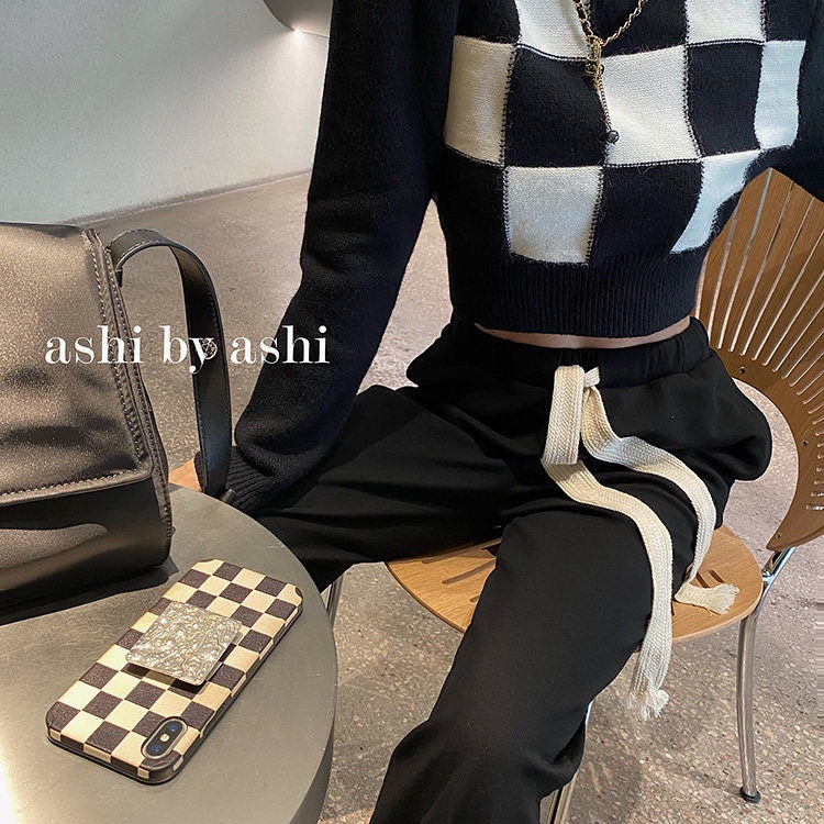 Áo len dáng ngắn lưng cao thiết kế họa tiết kẻ ô thời trang mùa thu cho nữ