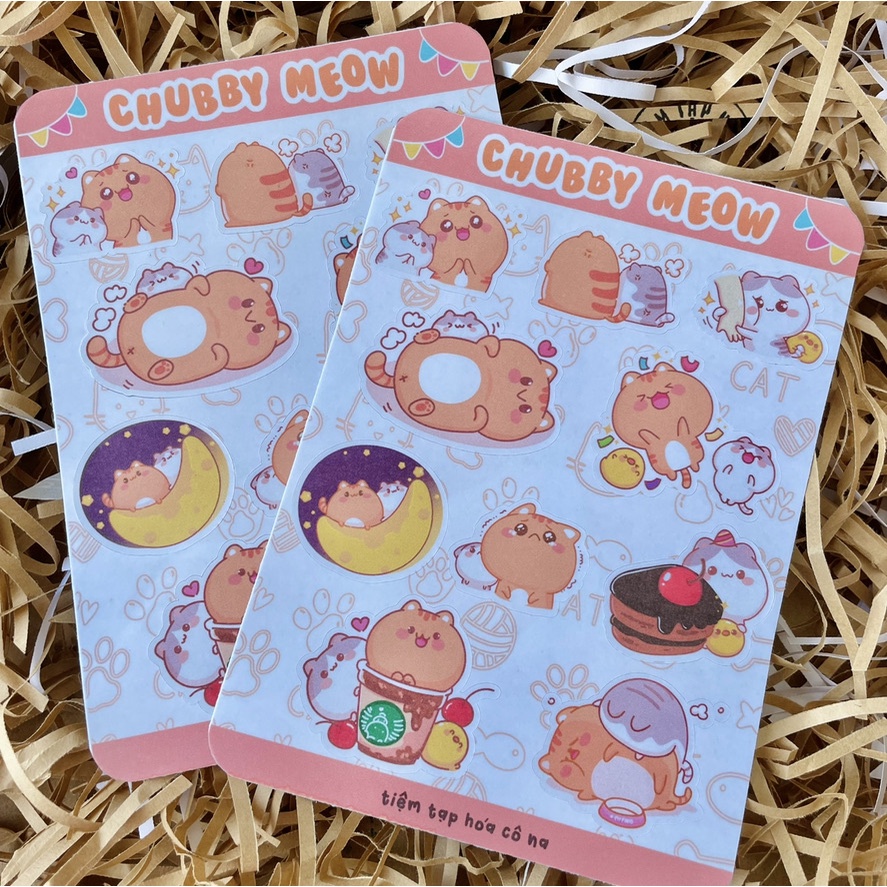 Chubby Meow Sticker Sheet / Mèo béo đáng yêu - Hình dán trang trí bullet journal,planner,sổ tay - tiemtaphoacona
