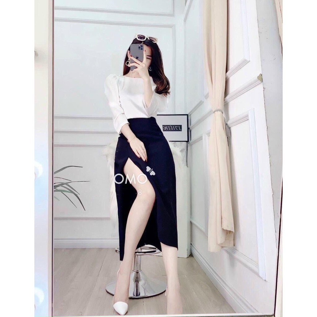 SÉT ÁO TAY DÀI VÀ CHÂN VÁY XẺ TÀ SIÊU XINH THỜI TRANG THIẾT KẾ VESTA CV65