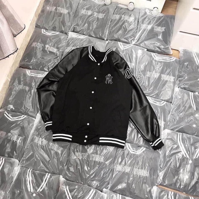 Áo khoác unisex - áo khoác bomber tay da phối sọc form rộng nam nữ mặc được (kèm video/ảnh thật) - Shop MaxPing