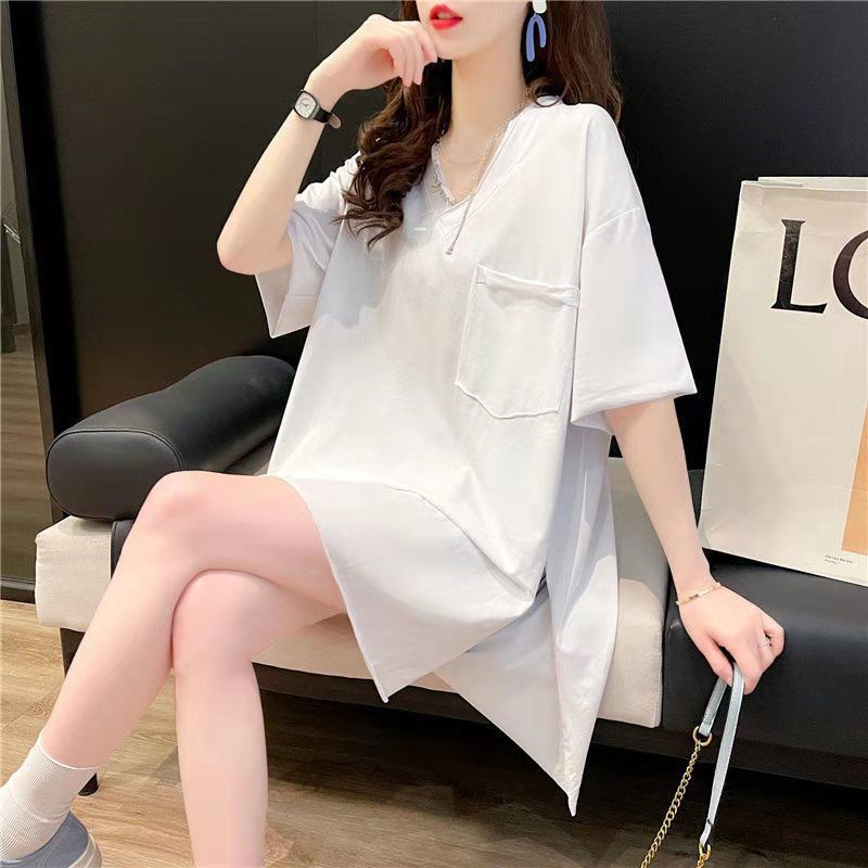 Áo thun tay ngắn cổ chữ V dáng rộng thời trang mùa hè cho nữ