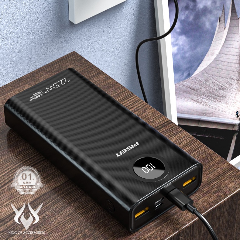 Pin dự phòng sạc nhanh 22.5W Pisen LS-DY87 20000mAh có LCD - hỗ trợ QC 3.0/ 2.0/ PD