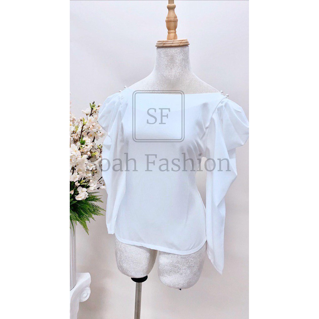 (Ảnh Thật) Áo Lụa Tay Phồng Vai Đính Châu