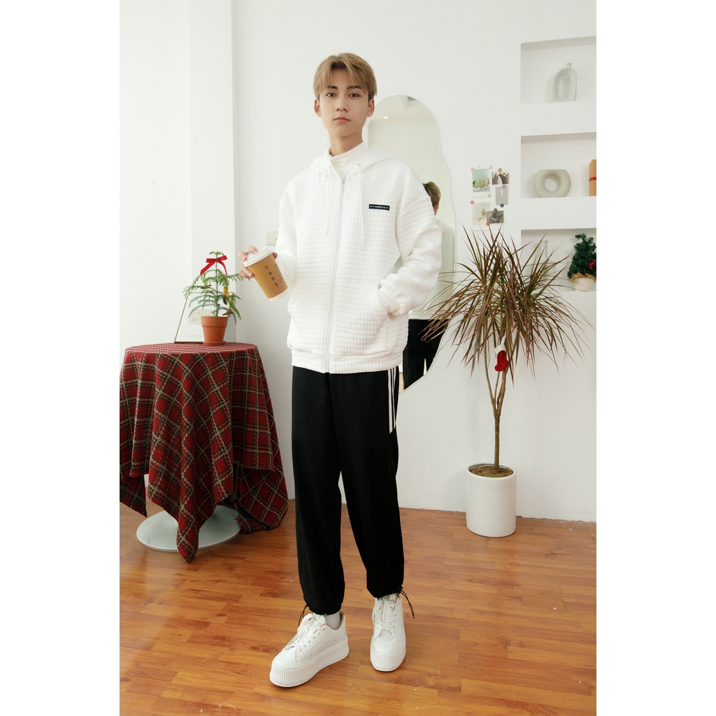 Áo Khoác Hoodie Zip Nỉ Xốp Cao Cấp Dài Tay Nam MANDO 2 Màu Be Trắng Basic Unisex Form Rộng Thời Trang Hàn Quốc NDN096