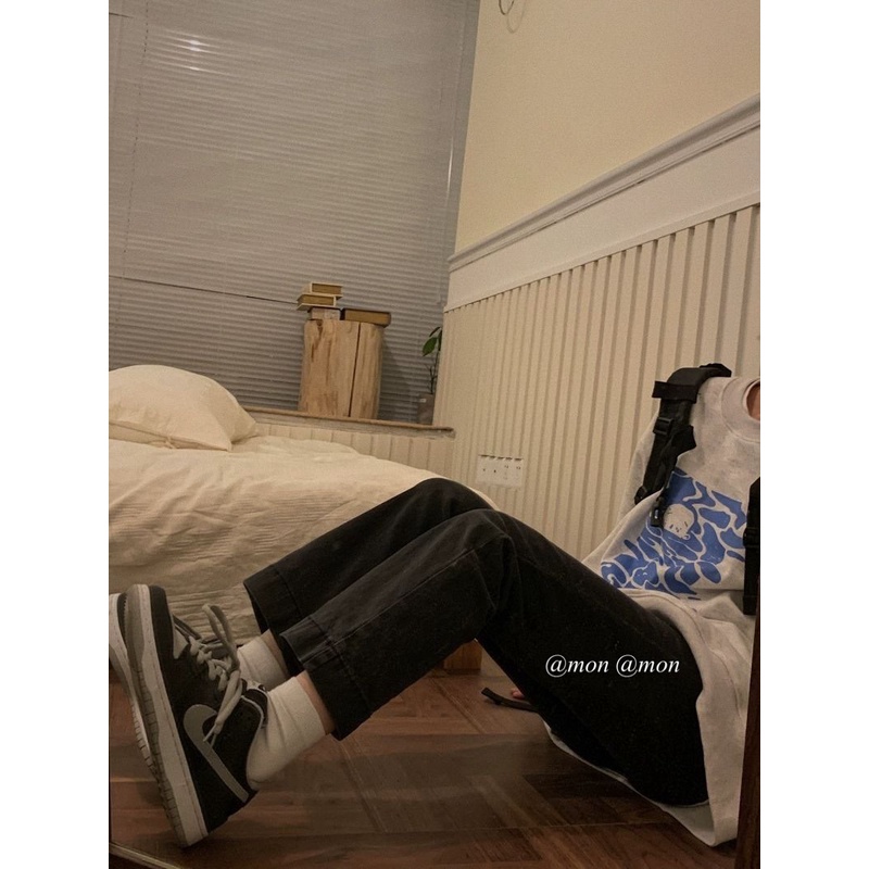 2101385 Quần jeans nữ ulzzang co giãn ống đứng form vừa màu xám đen có size