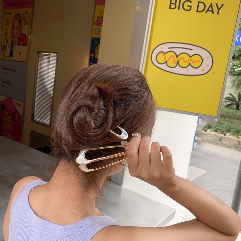 Trâm cài tóc kim loại hình chữ U phong cách cổ điển cho nữ