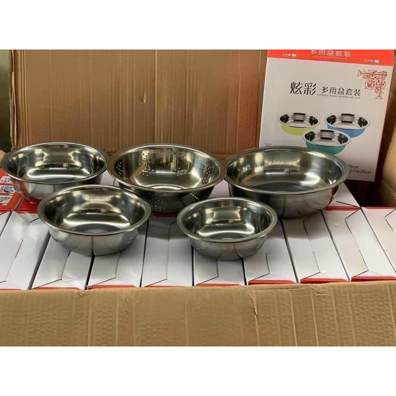 Bộ chậu rổ 5 món chất liệu inox