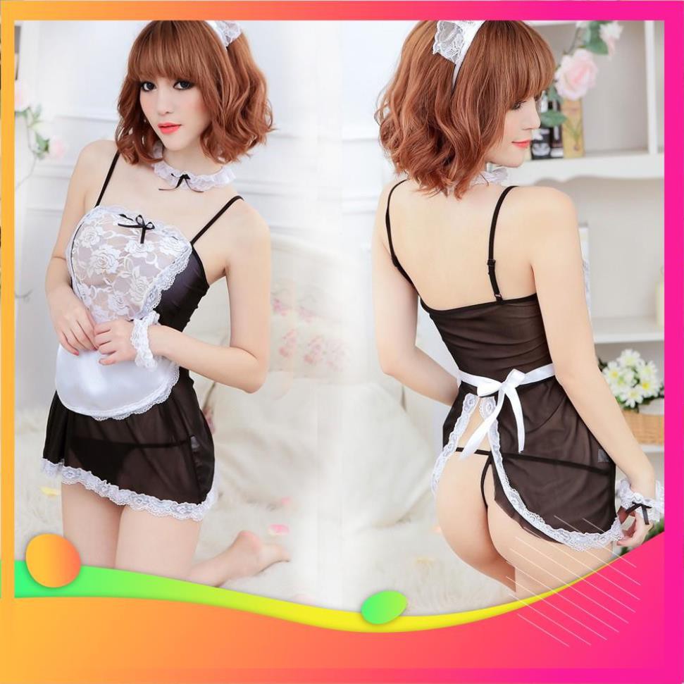 [ COSPLAY SEXY KATA - HÀNG CAO CẤP ] Bộ Đồ Ngủ Cosplay Hầu Gái Xẻ Sau (Đủ Phụ Kiện) MS1251