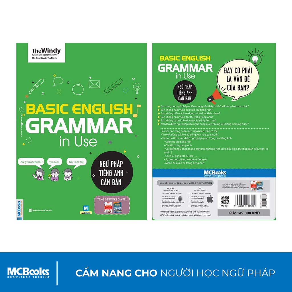 Sách - Ngữ Pháp Tiếng Anh Căn Bản Phiên Bản Bìa Xanh 1 Màu Dành Cho Người Mới Bắt Đầu - Kèm App Học Online