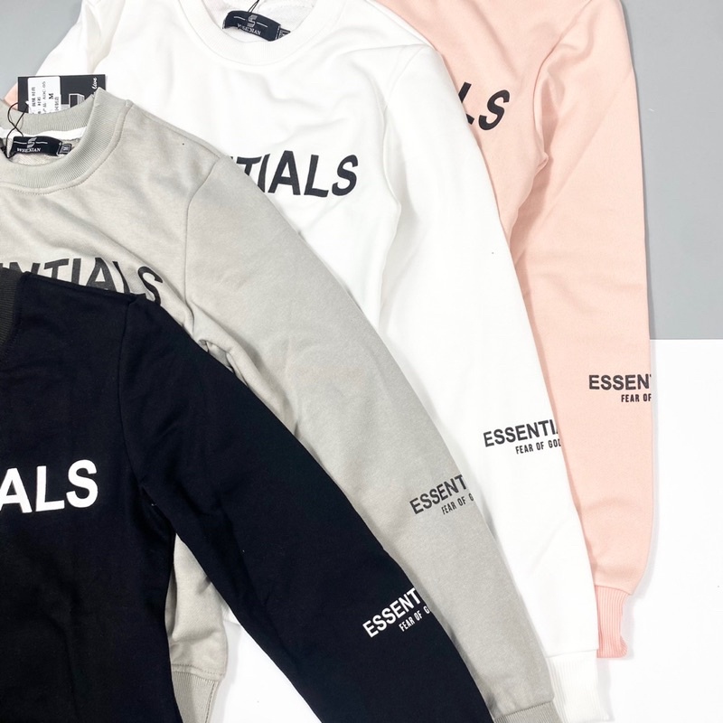 Áo nỉ dài tay Essentials có hoạ tiết chữ phong cách hàn quốc, Áo thun mùa đông 4 mầu thời trang btshop từ 50 đến 75 kg.