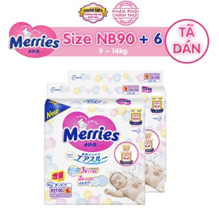 Combo 2 Tã/bỉm dán Merries size NB - 90 + 6 miếng (Cho bé dưới 5kg)