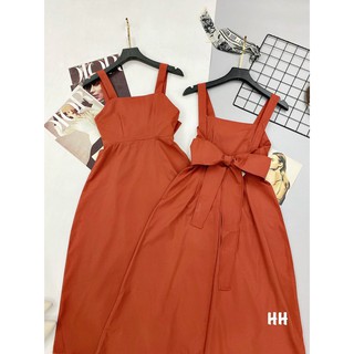 Váy maxi cam hở lưng thắt nơ