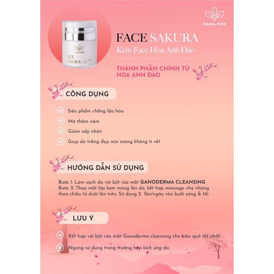 (Tặng 3 Mặt Nạ Kèm Theo)Hana Miss Kem trắng da Sakura Tinh Chất Hoa Anh Đào Dưỡng Da Mờ Nám Tàn Nhang Hana Miss | BigBuy360 - bigbuy360.vn