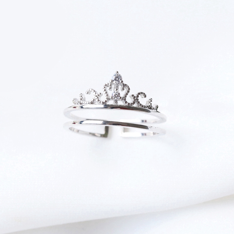 Nhẫn Pha Lê Vương Miện 2Pcs In One Charm Crystal Crown Zircon Silver Wedding Ring Women Jewelry | BigBuy360 - bigbuy360.vn