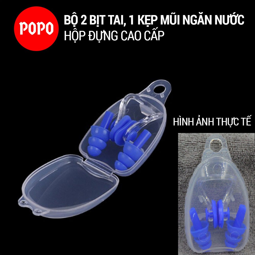 Bộ bịt tai kẹp mũi người lớn cao cấp chống nước EN4, silicone an toàn khi sử dụng, thiết kế kiểu mới hiện đại POPO