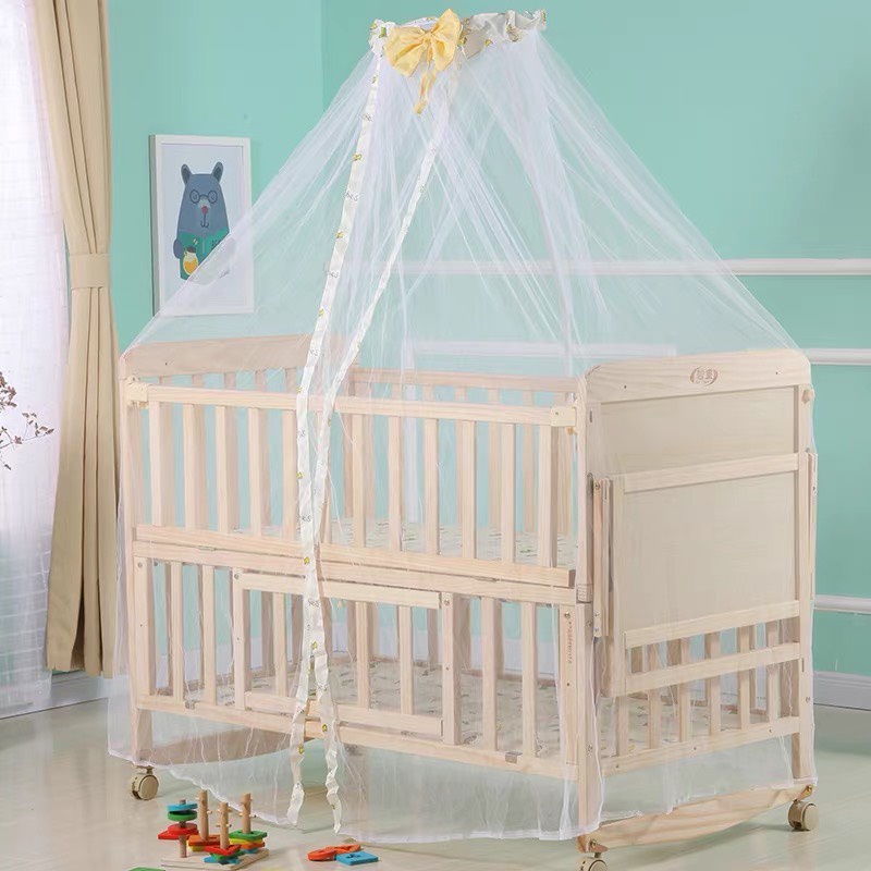 Cũi ngủ cho bé 2 tầng kèm  Nôi cũi gỗ cho bé đa chức năng chất liệu gỗ thông kích thước 105x60cm