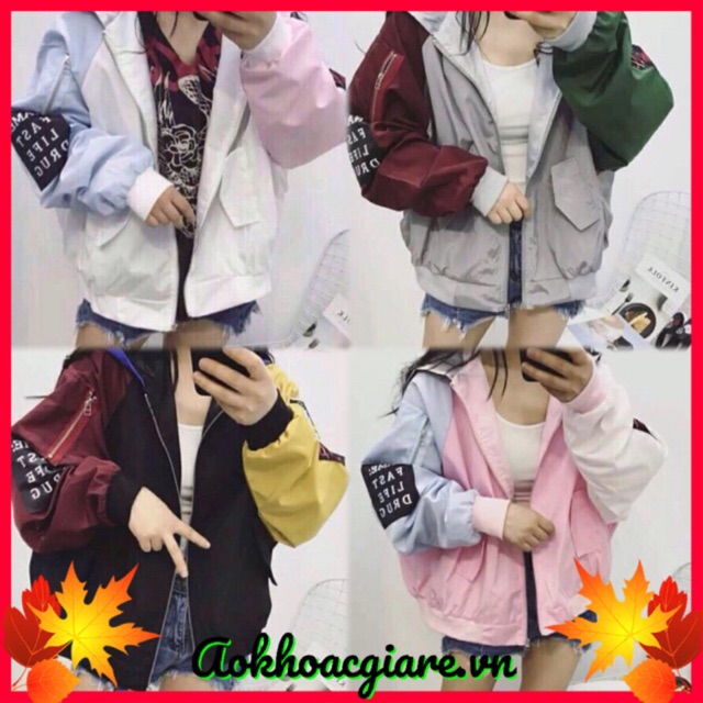 Áo khoác dù nữ phối màu tùm lum có ảnh thật