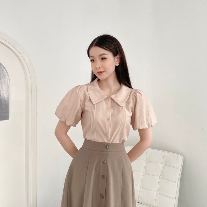 Áo sơ mi tay bồng FANSIX - A16 sơ mi công sở phối cổ sen nữ tính, chất vải nano mềm mại | BigBuy360 - bigbuy360.vn