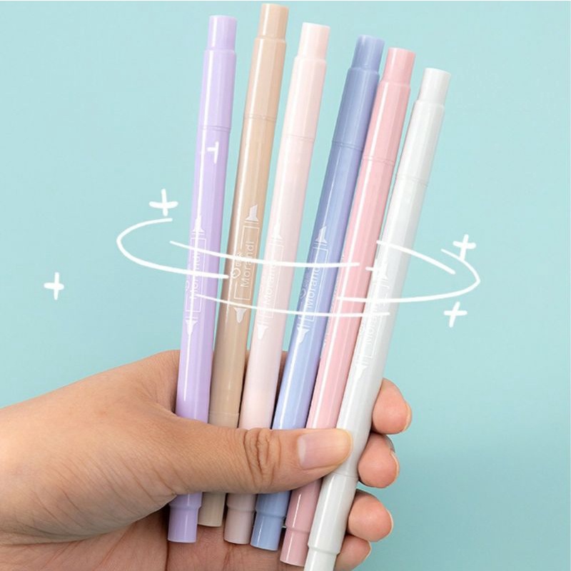 Set 6 Bút Dạ Quang, Bút Đánh Dấu Thân Bút Tròn 2 Đầu Màu Pastel Ngọt Ngào BiTi Store