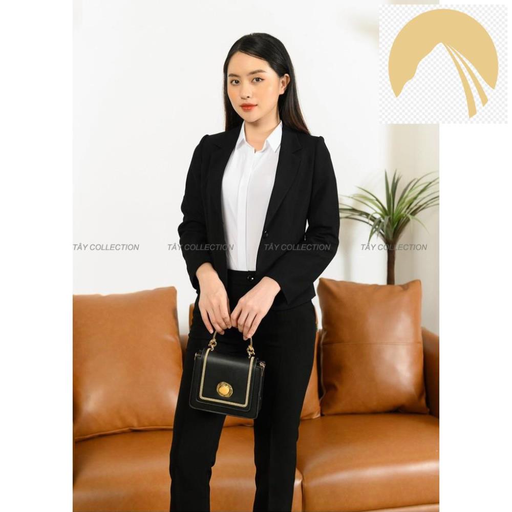 Bộ vest đen 2 lớp quần âu cao cấp Tây Collection vải đẹp có lót, đường may kĩ lên form chuẩn đẹp