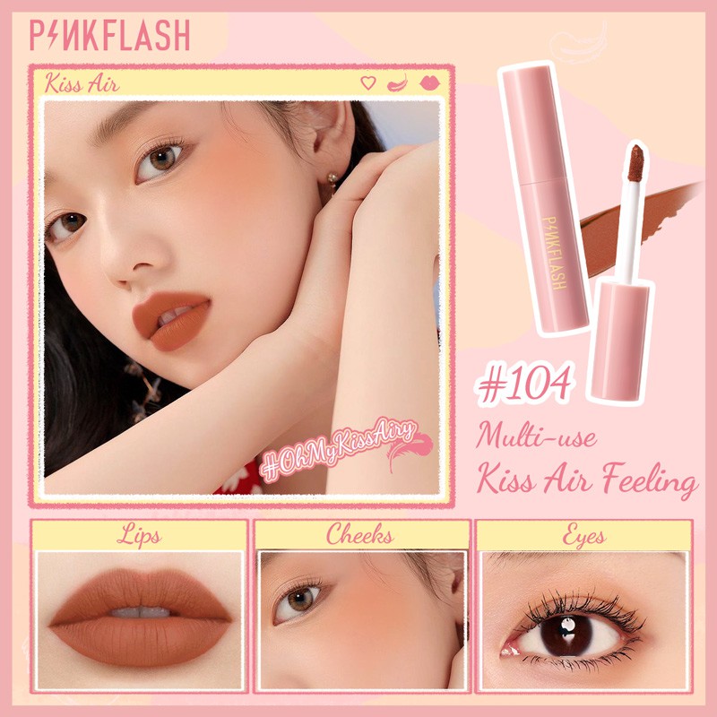 Son kem lì Pinkflash dòng Kiss Air 24g chống thấm nước 16 tông màu hai công dụng cho môi và má