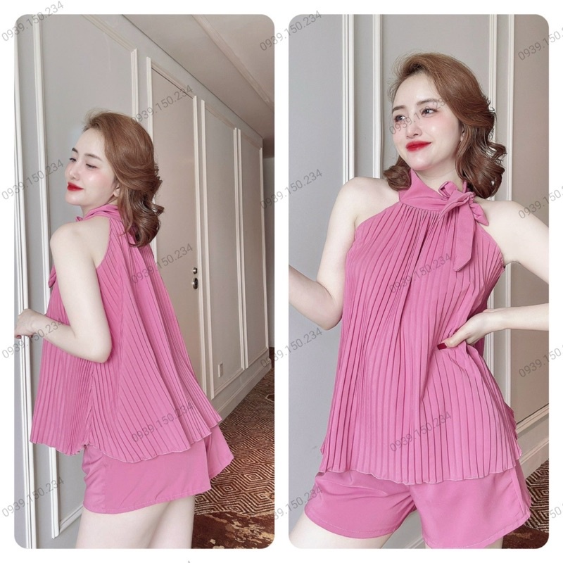 Đồ Bộ Nữ Trúc My lụa 100d áo yếm dập ly và quần lưng chun co giãn