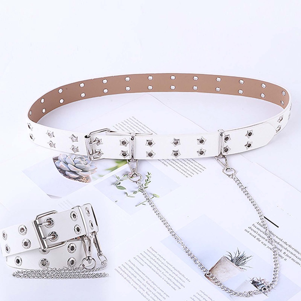 Thắt Lưng Da Hai Hàng Nút Cài Quần Jean Thời Trang Punk Gothic Cho Nữ