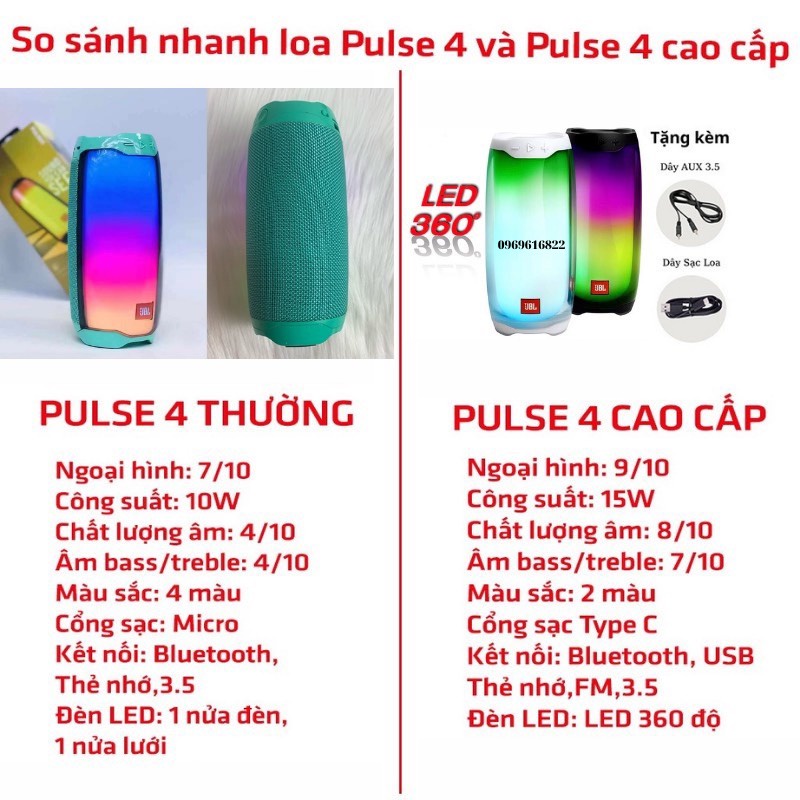 Loa Bluetooth JBL pulse 4 Đèn Led Âm Thanh Chuẩn Bass Căng Đét Hàng Cao Cấp