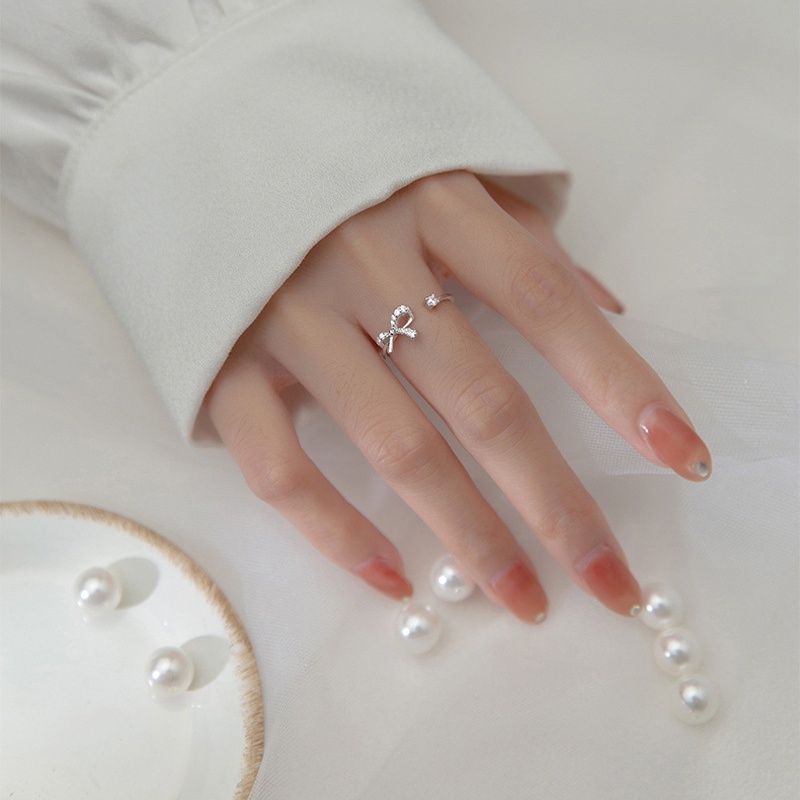Empty Bow Open Adjustable Korean Style Ring Zircon Inlaid Cold Point Bracelet Women Sweet Accessories Gifts